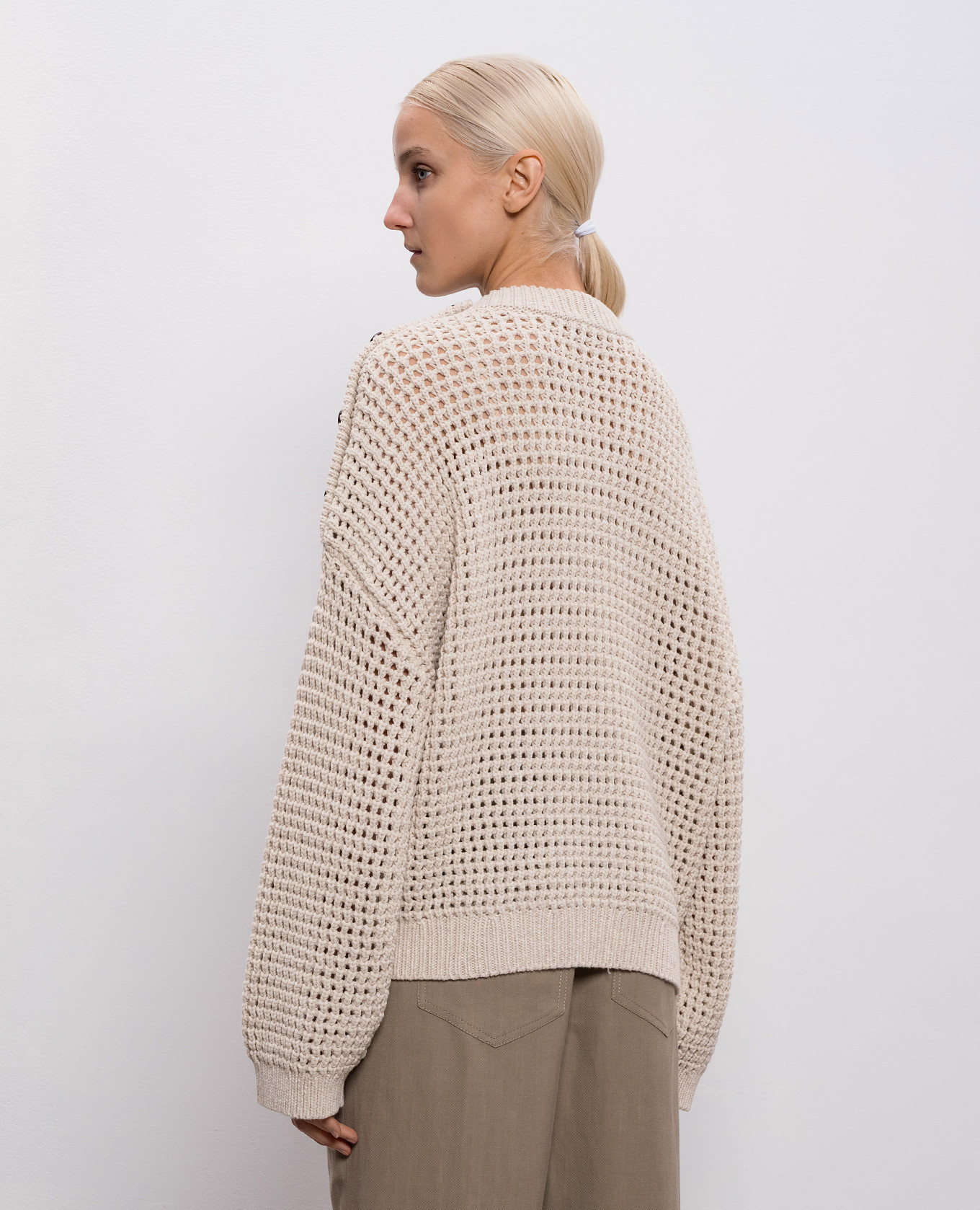 Beige openwork sweater Brunello Cucinelli 4