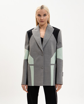 Off-White Gray Color Block Wool Jacket 2EF12PS26FAB001