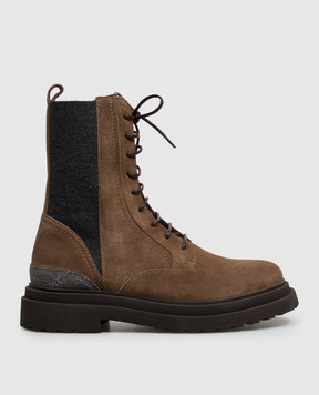 Brunello Cucinelli Brown suede boots with monil chain MZSFG3308