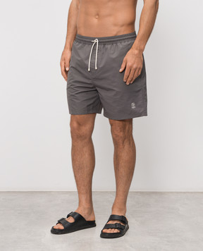 Brunello Cucinelli Grey swim shorts with embroidered logo MW817043