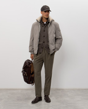 Brunello Cucinelli Beige wool down jacket with fur MM4701606