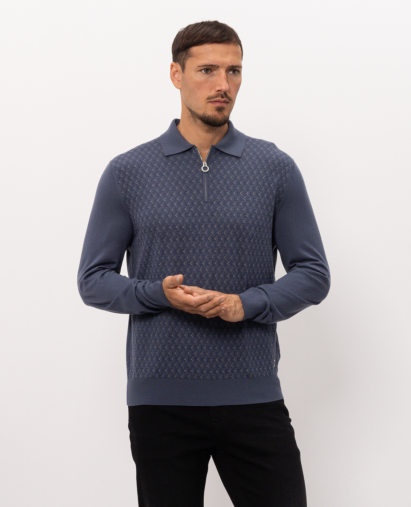 Blue wool and silk polo shirt Stefano Ricci 3