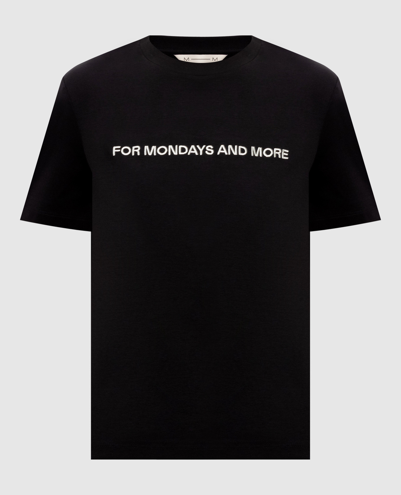 Black T-shirt with contrasting embroidered lettering