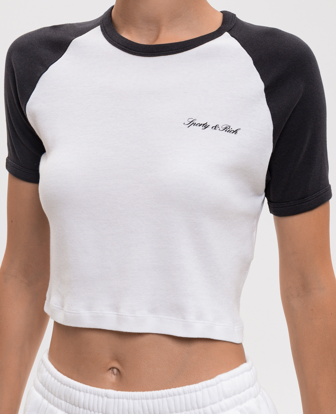 White cropped T-shirt with logo print Sporty & Rich 5