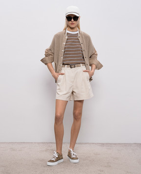 Brunello Cucinelli Brown striped T-shirt with monil chain MQ984ES800