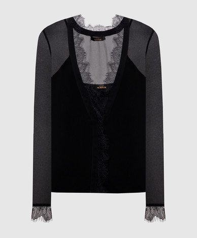 Schwarze Bluse mit Spitze