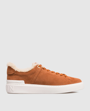 Balmain Brown suede sneakers with fur HM1VI288LSRG