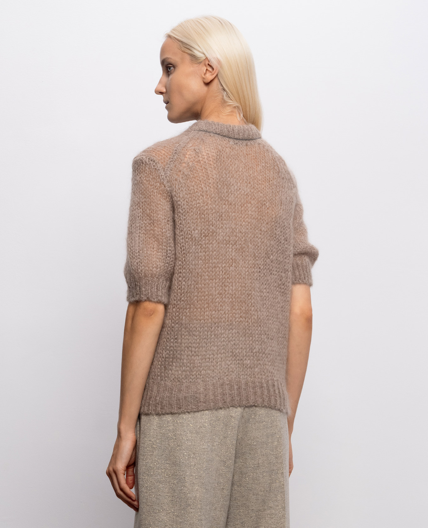 Beige cashmere and silk short-sleeved sweater Brunello Cucinelli 4