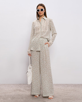 Ermanno Scervino White silk pants with floral print D482P374XWE