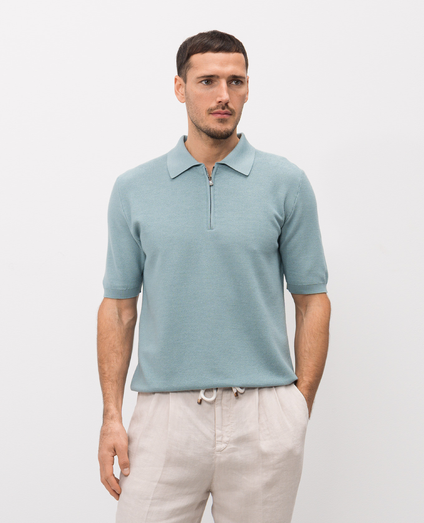 Blue polo shirt made of wool, silk and cashmere ISAIA 3