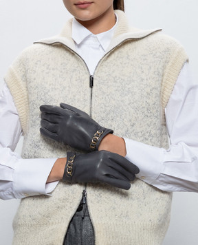 Sermoneta Gloves Gray leather gloves with chain AN07FCATENACH