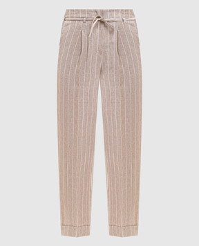Peserico Beige striped linen pants P04303A02639