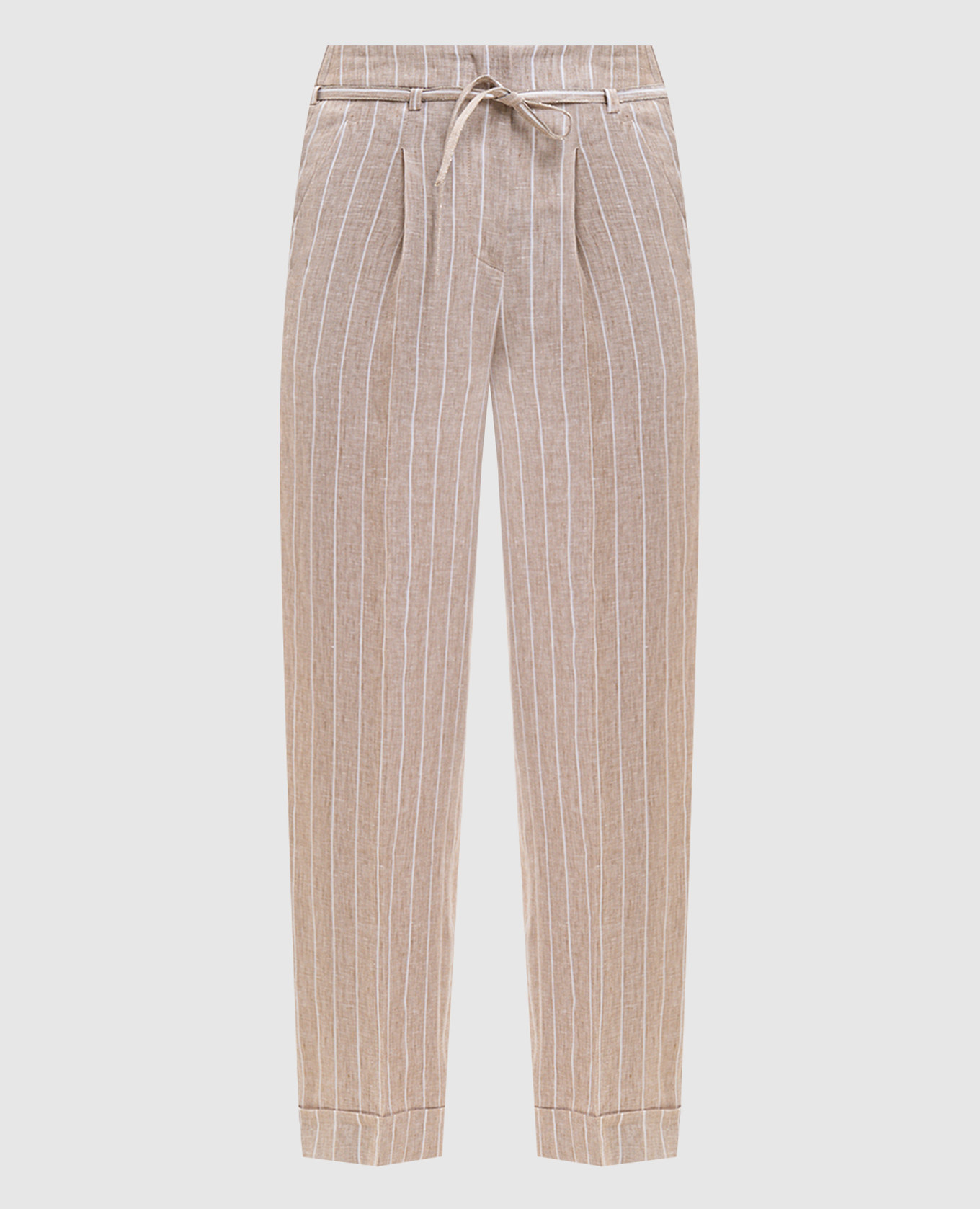 Pantalon en lin beige à rayures