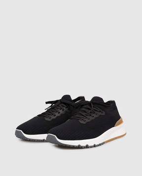 Brunello Cucinelli Black sneakers with textured logo MZUPMBO252