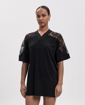 Off-White Black mini T-shirt dress with lace 2FU00648T