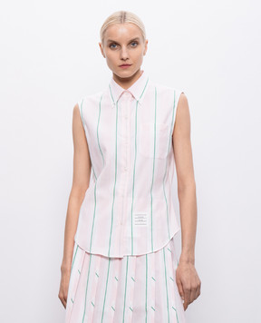 Thom Browne Pink striped sleeveless shirt FLL222AF1159
