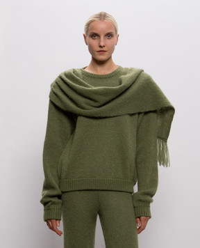 Rowen Rose Green wool sweater with scarf RRK553V2