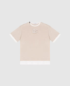 Dolce&Gabbana Children's beige T-shirt with DG patch L4JTJNG7PRI36
