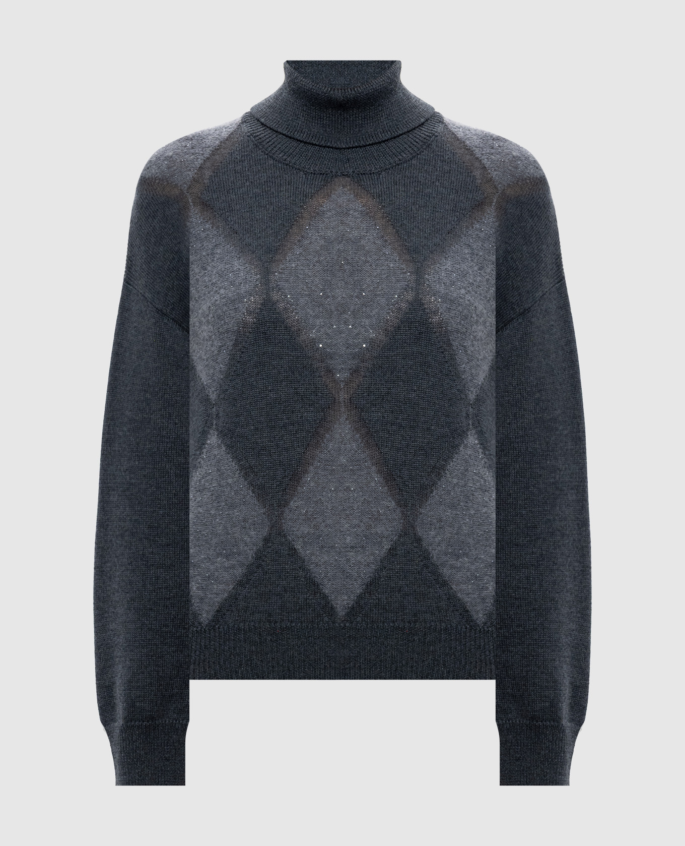 Gray wool sweater with geometric pattern