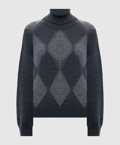 Gray wool sweater with geometric pattern