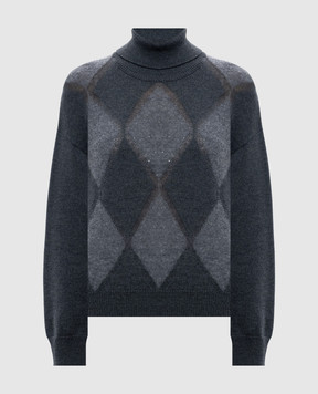 Peserico Gray wool sweater with geometric pattern A99228F07A9340