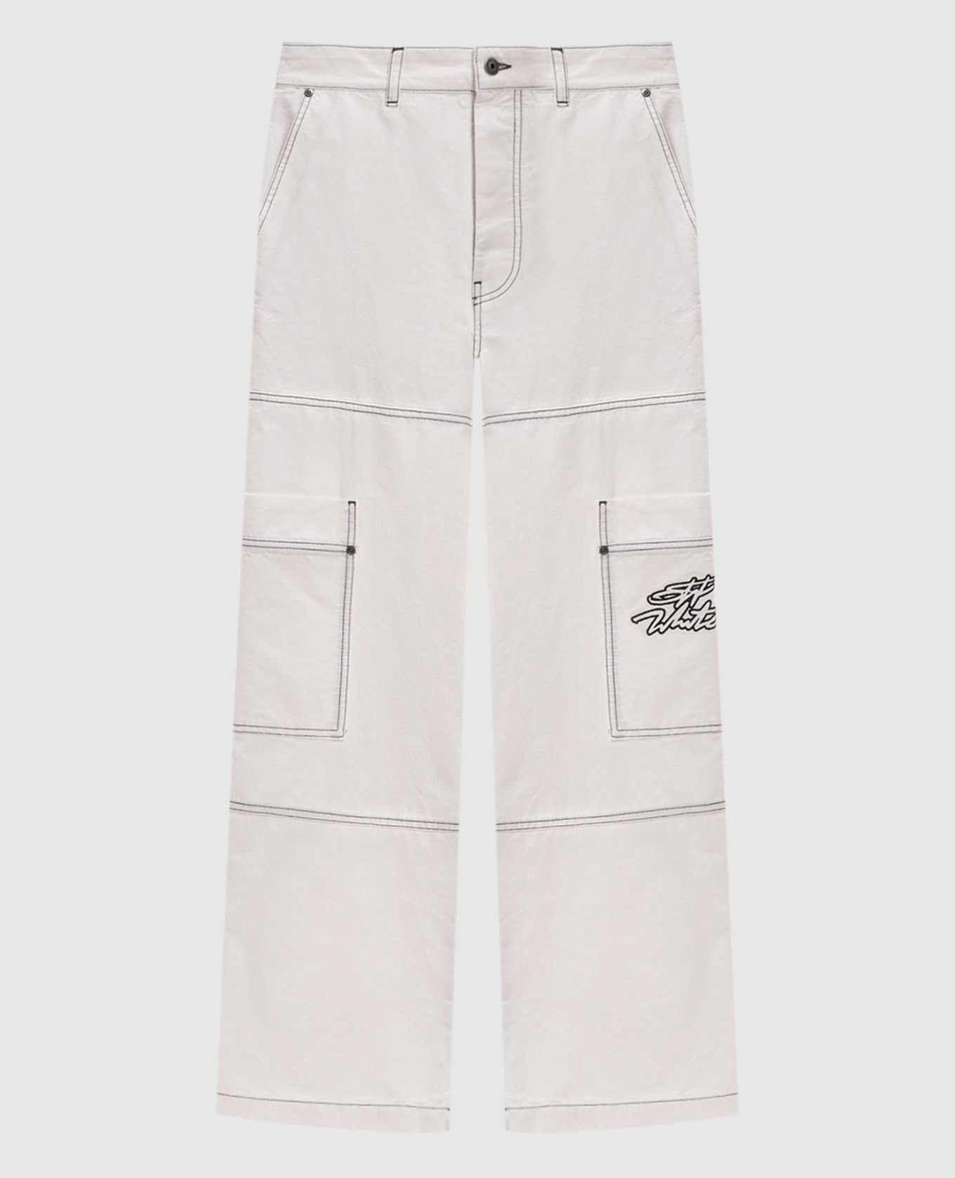 White cargo pants with logo embroidery
