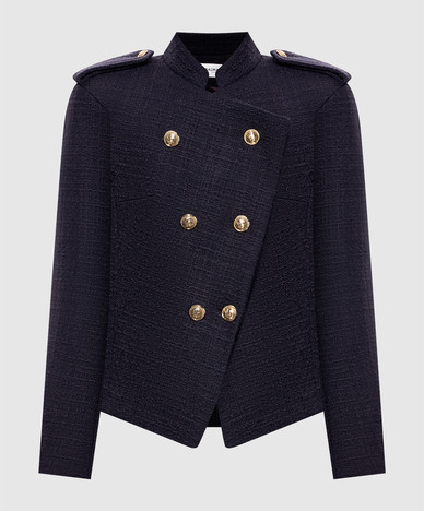 Purple double-breasted wool tweed jacket