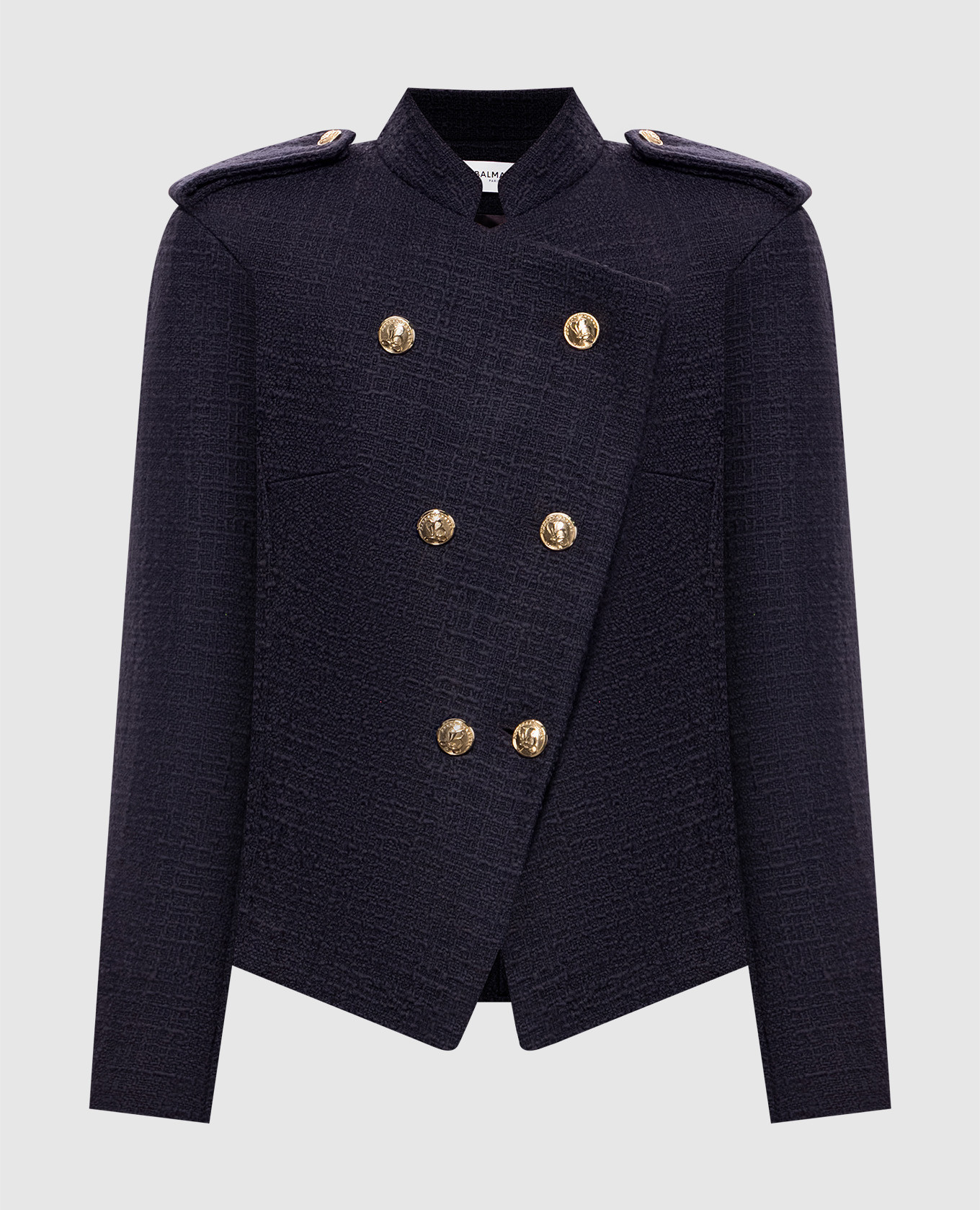 Purple double-breasted wool tweed jacket Balmain