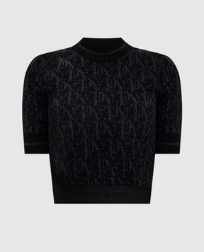 Palm Angels Black top with lurex pattern PWHT010R24KNI001