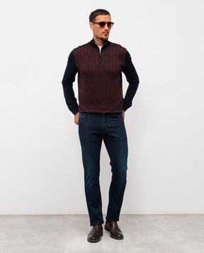 Stefano Ricci Blue wool, silk and cashmere patterned jumper KE08015L01E25371