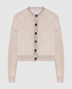 Brunello Cucinelli Beige wool cardigan with lurex MBG775506P