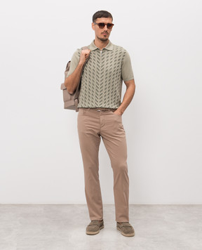 Stefano Ricci Khaki polo with geometric silk pattern K818115P31F26281