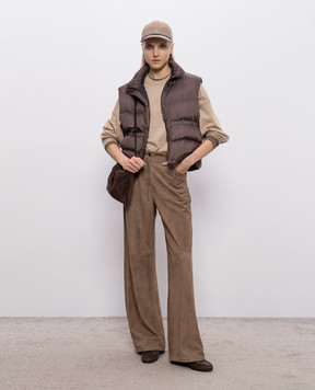Brunello Cucinelli Brown down vest with monil chain MD5987612P