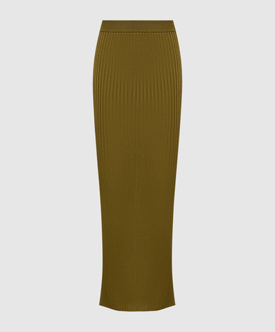 Khaki ribbed skirt