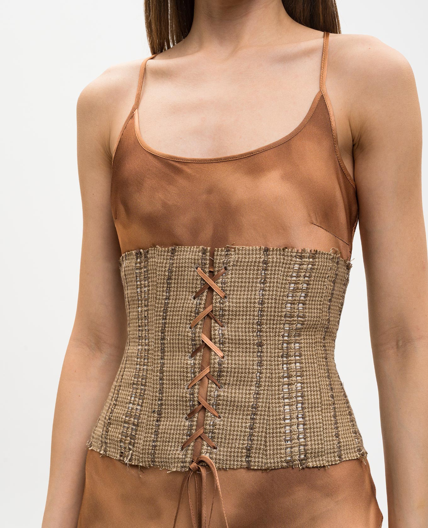 

Brown patterned linen corset Masnada
