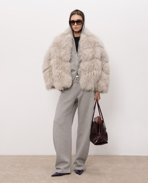 Simonetta Ravizza Gray Duck fur coat made of goat fur, straight cut F06JA416H30