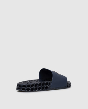 Stefano Ricci Blue leather sliders with textured logo UT50G777WY