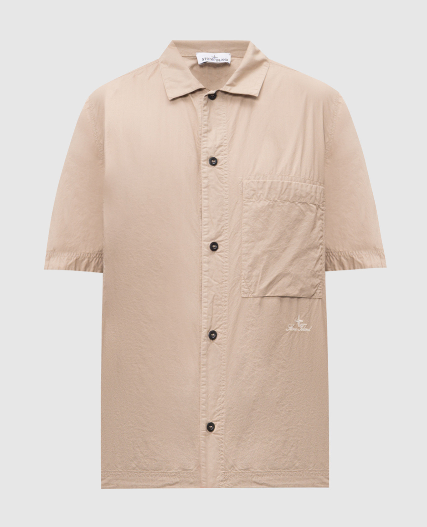 Beige straight-cut shirt with logo embroidery