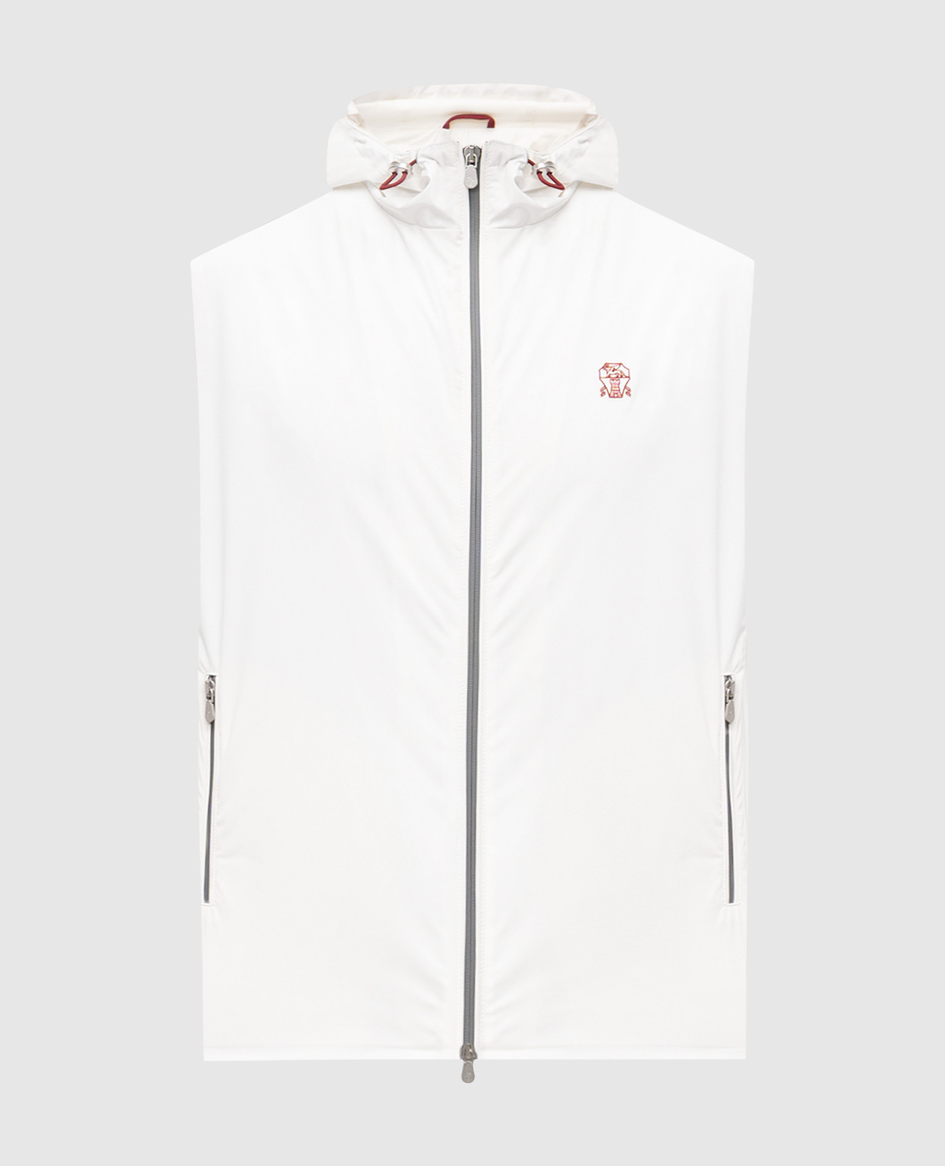 

White vest with contrasting embroidered emblem Brunello Cucinelli