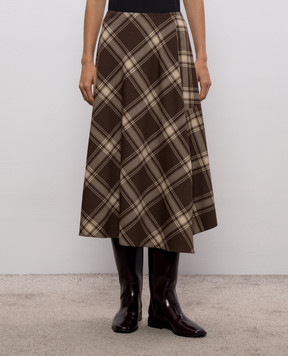 Max Mara Weekend Brown midi skirt LANOSO with checked wool WKDLANOSO