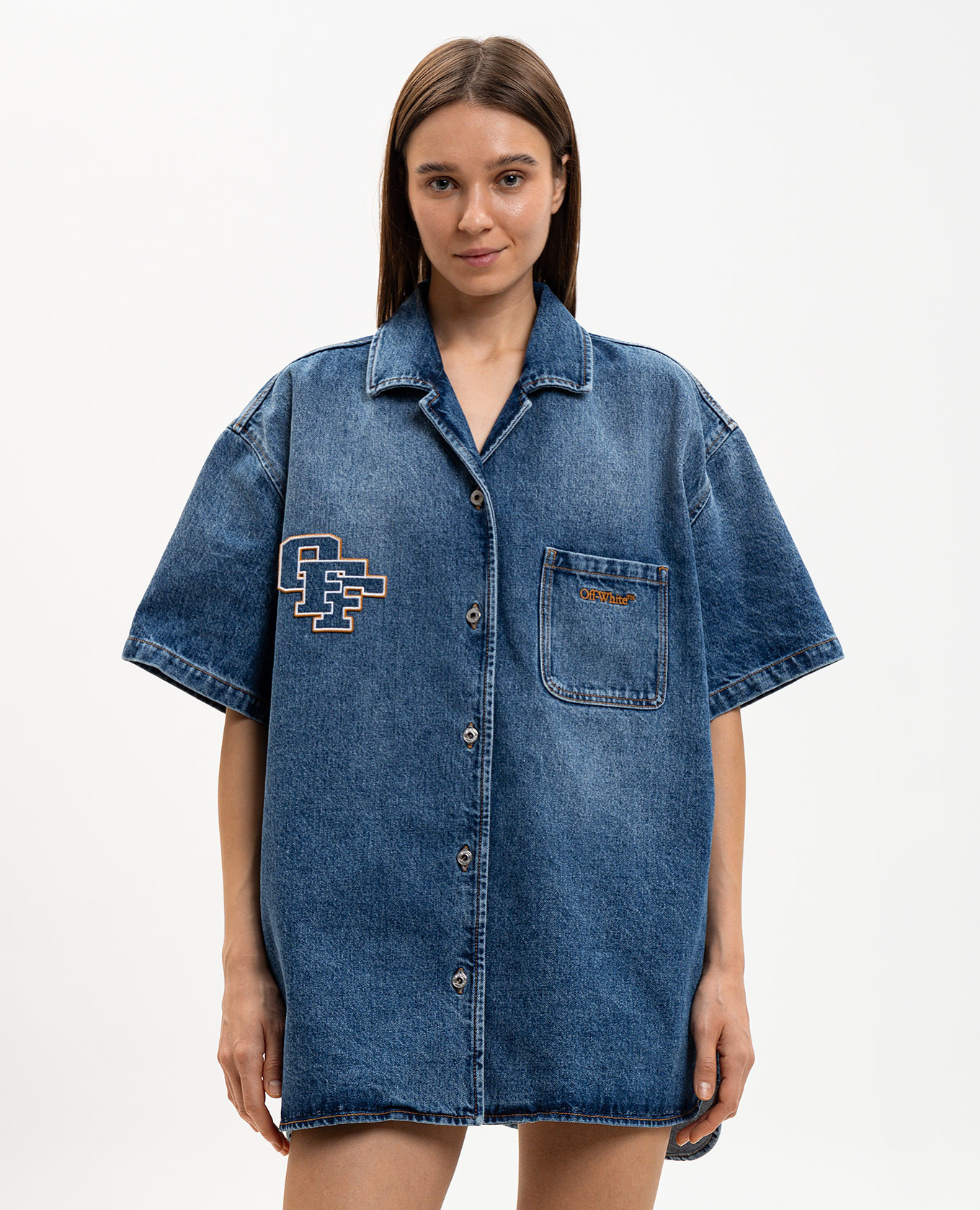 

Blue denim shirt dress with logo embroidery Off-White