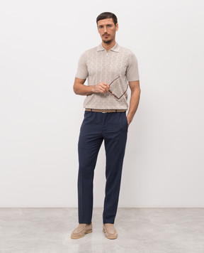Bertolo Cashmere Gray patterned silk polo shirt 902335002425