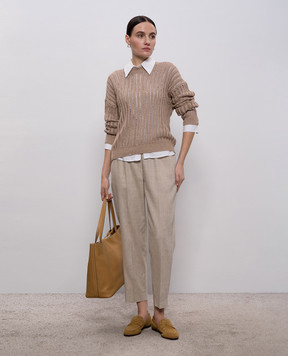 Peserico Brown openwork jumper with sequins A99048F0509110