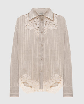 Twinset Beige striped linen shirt 261LM2FAA