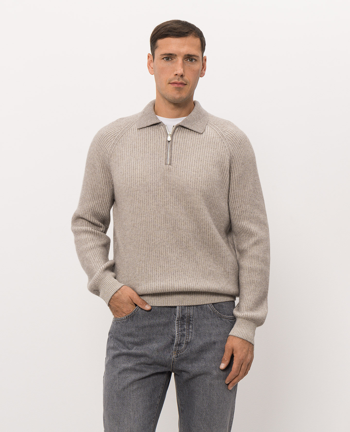 Gray cashmere zipper sweater Brunello Cucinelli 3