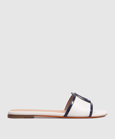 White leather flip-flops with contrast trim