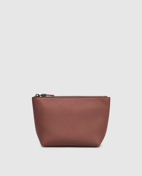 Brunello Cucinelli Terracotta leather clutch with logo MWCAM2716