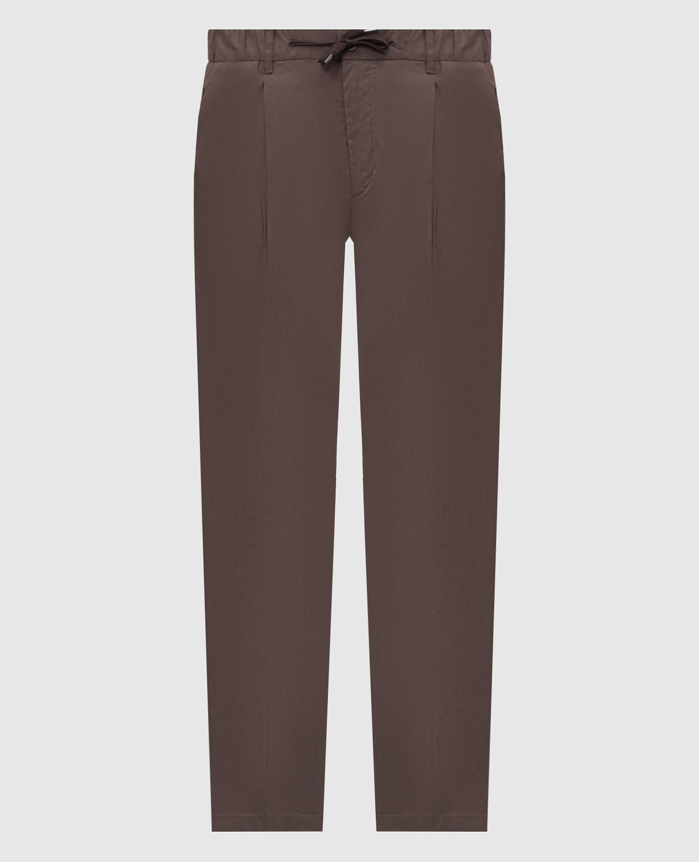Brown pants with metal logo plate