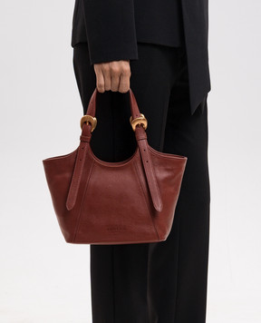 Twinset Burgundy leather tote bag with logo embossing 262TB7195