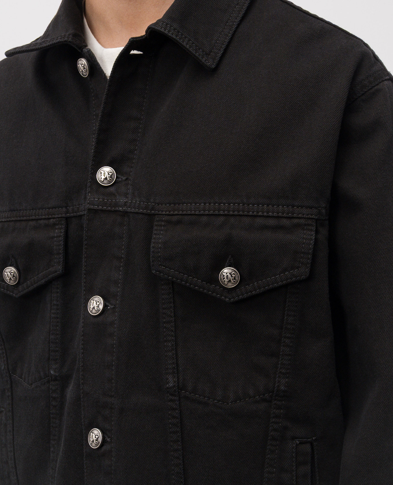 Black denim jacket with logo Palm Angels 5